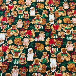Wamsutta Hallmark Christmas Holiday Scattered Toss Teddy Bear Fabric  Green 2 yd